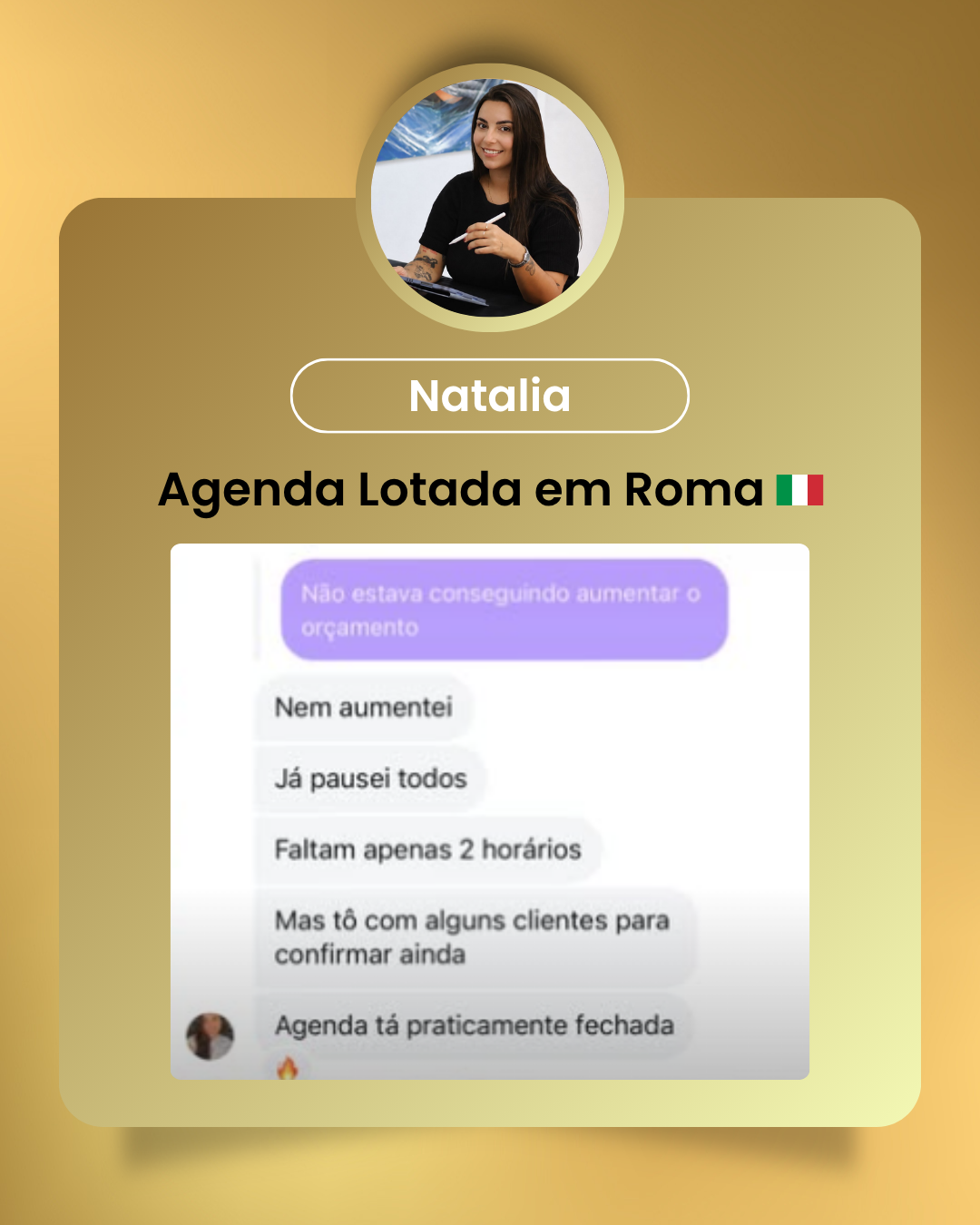 Depoimento de Natalia: agenda lotada em Roma